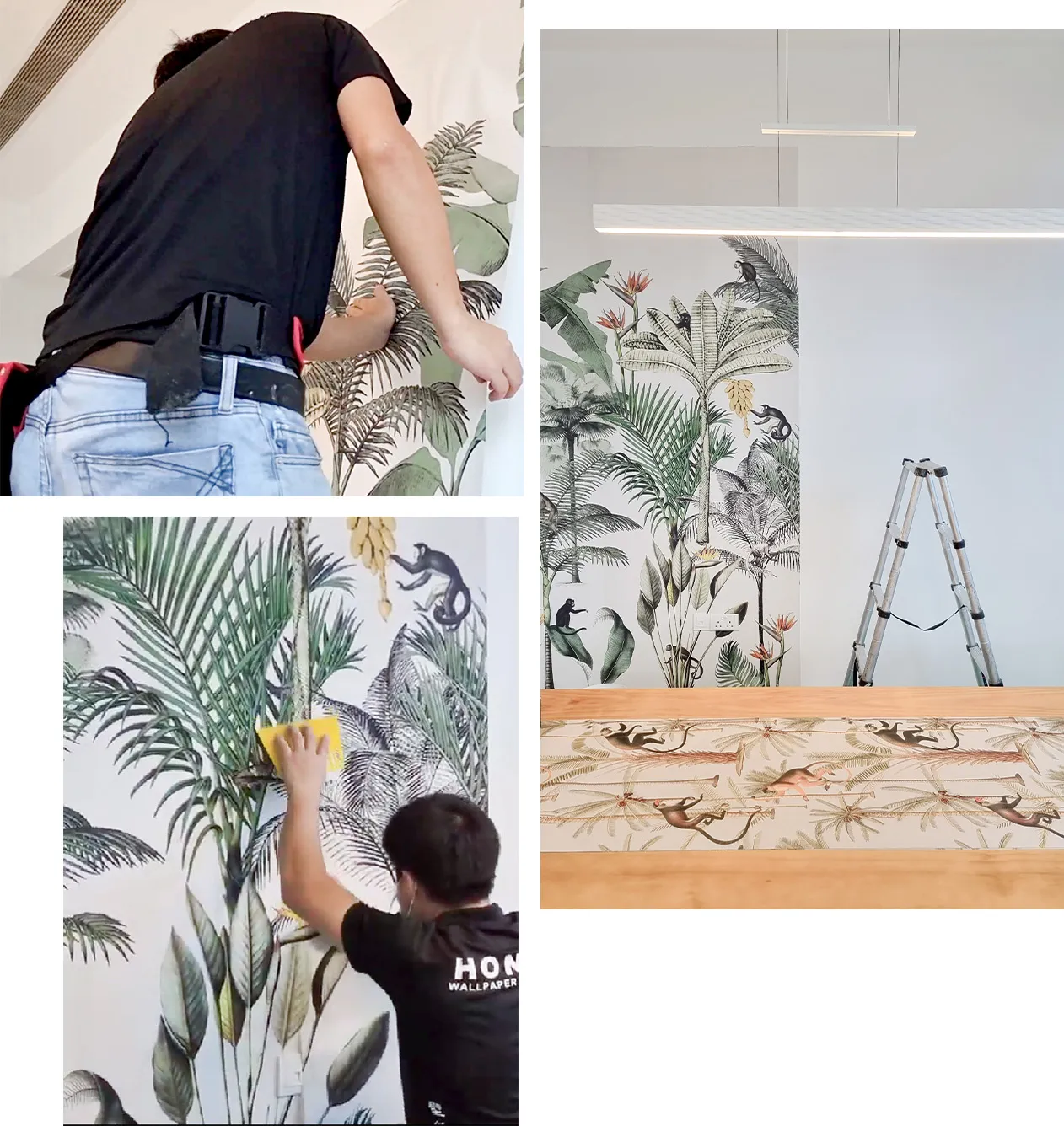 Tropical dining-themed mural wallpaper installation